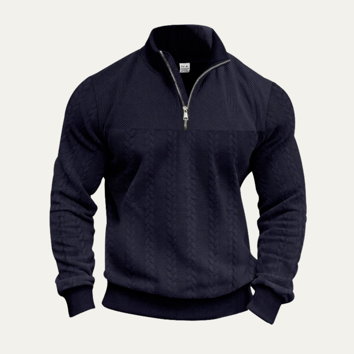 Beau | Men's Quarter Zip Sweater Black Cable Knit