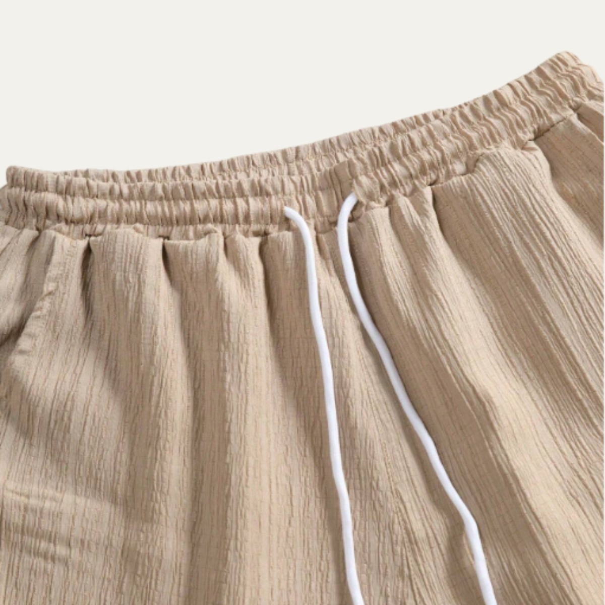 Lars | Men's Casual Linen Shirt Cream Drawstring Shorts Set Black
