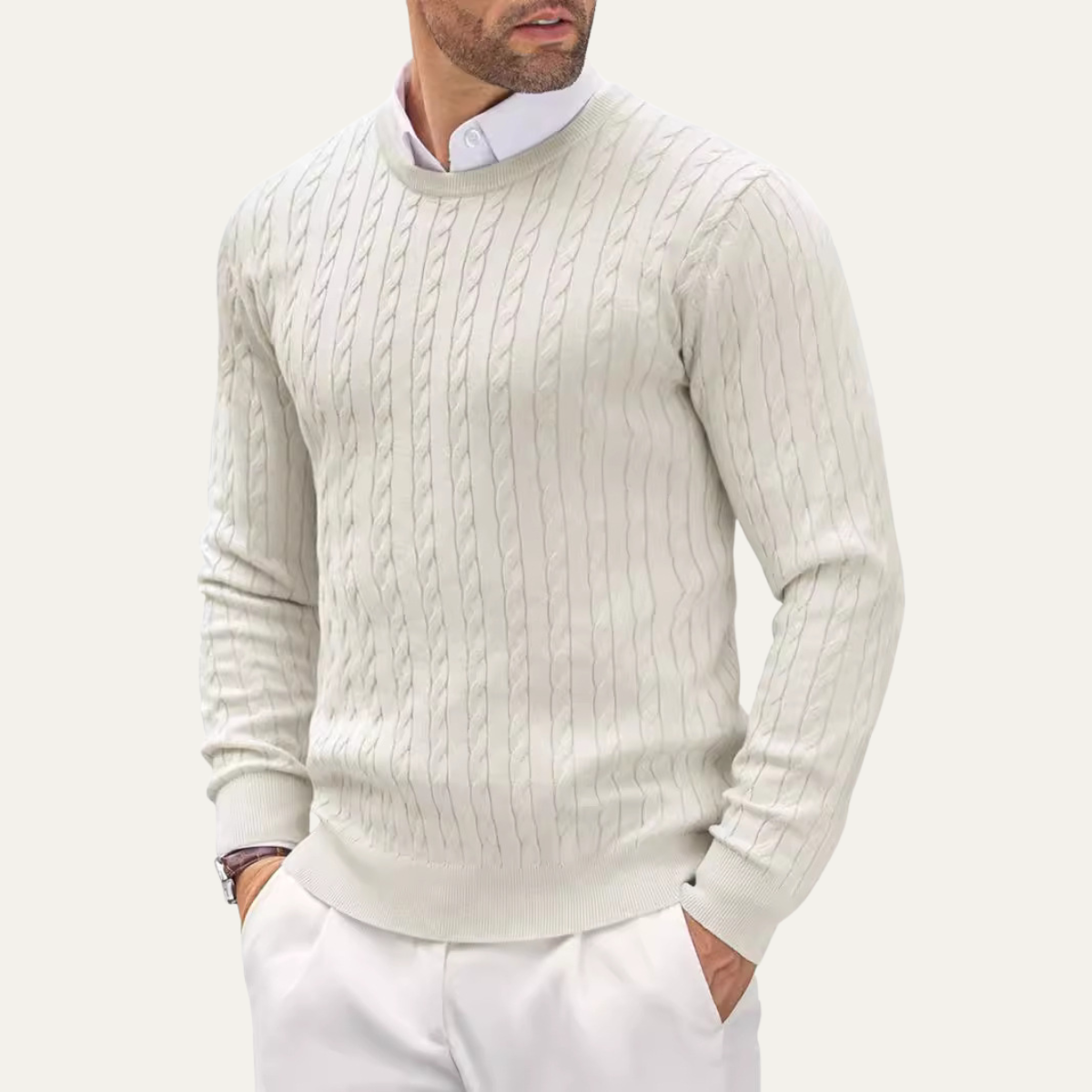 Axel | Men's Cable Knit Sweater Camel Crew Neck