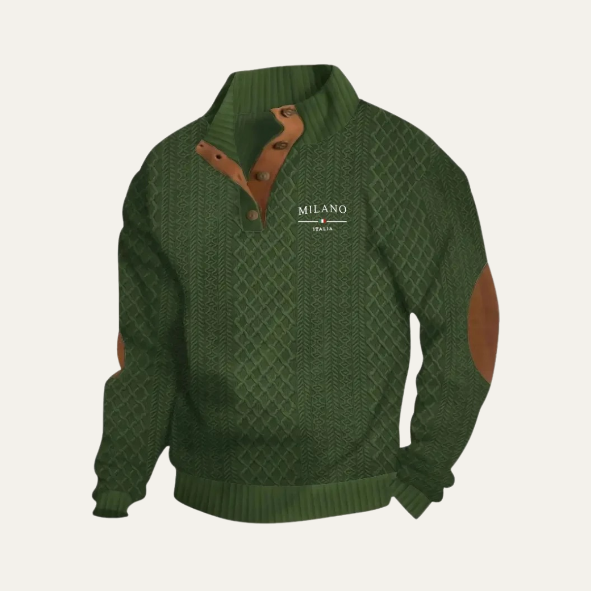 Axel | Men's Cable Knit Quarter Zip Sweater Cream Elbow Patches
