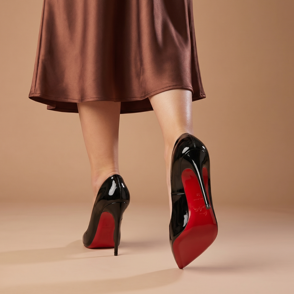 Dama Washington Vera women's patent pointed toe pump black red sole - view 8