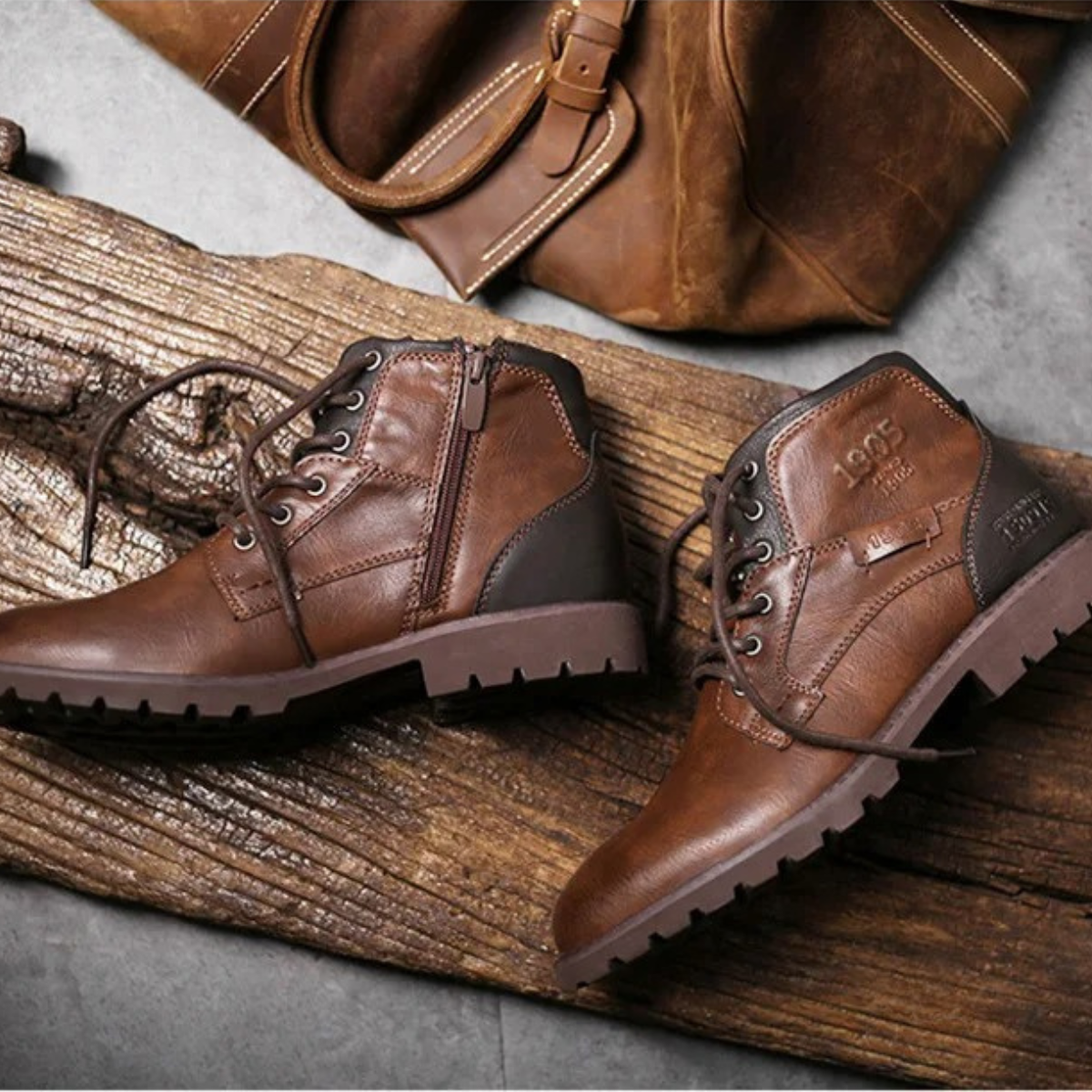 Axel | Men's Leather Combat Boots Brown Lace Up