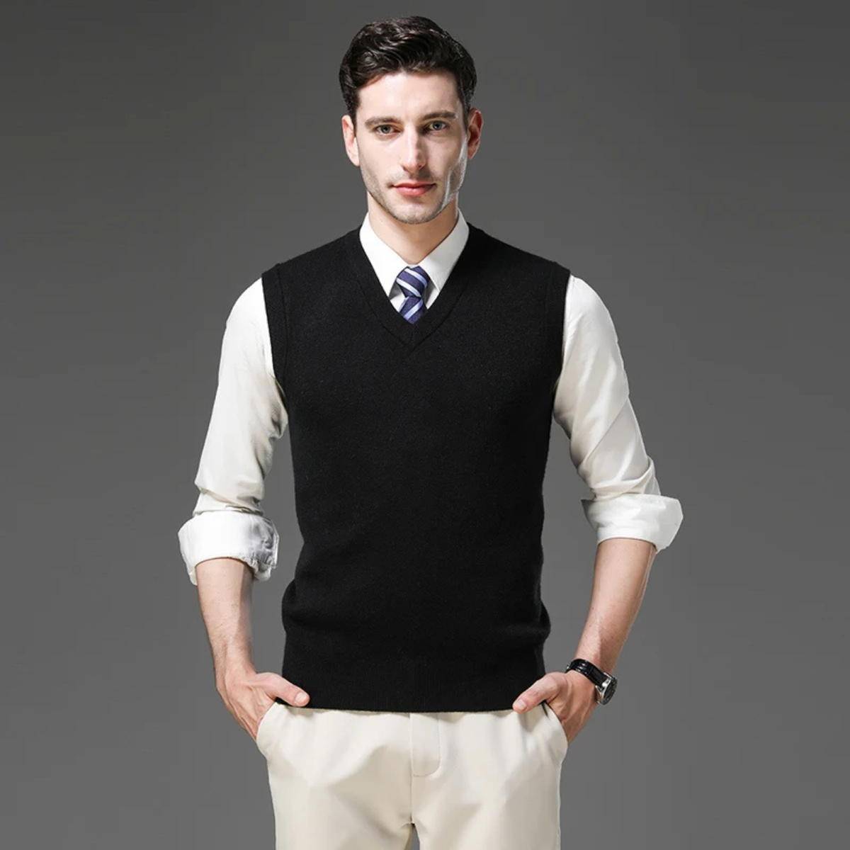 Orson | Men's V Neck Sweater Vest Brown Knit