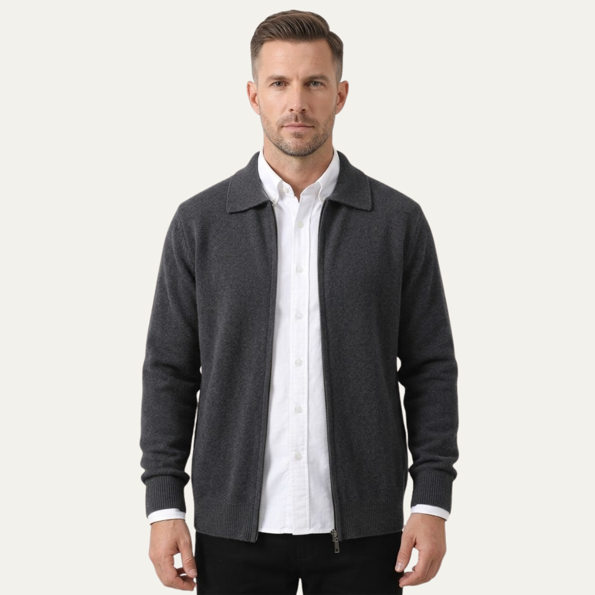 Callum | Men's Cardigan Cream Wool Blend Button Up