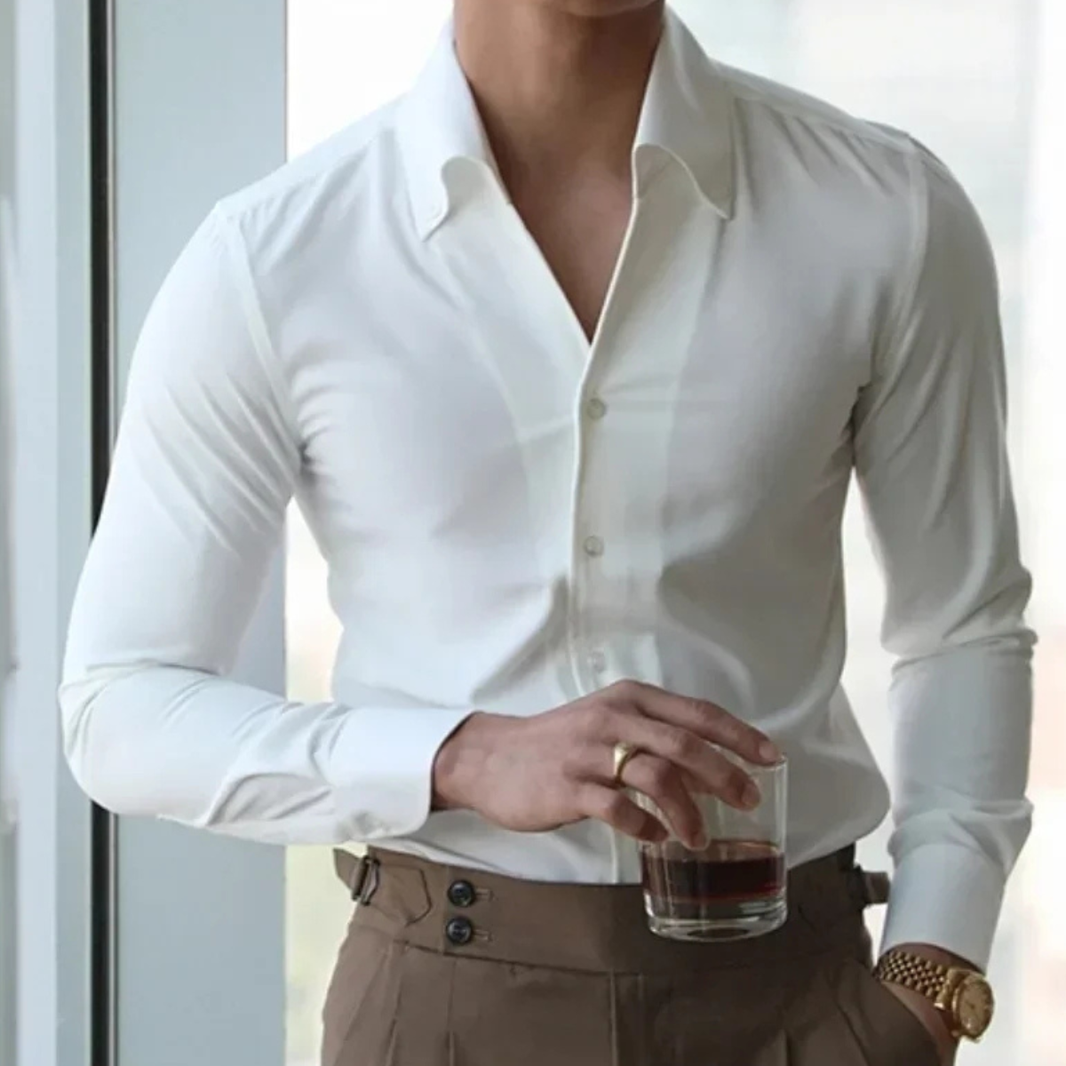 Callum | Men's Dress Shirt White Long Sleeve Button Up