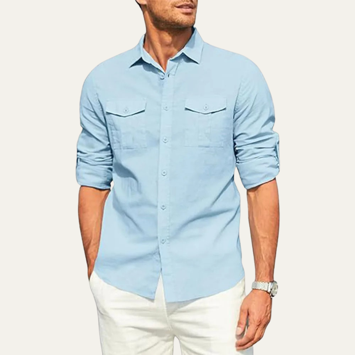 Grant | Men's Casual Cotton Linen Button Up Shirt Cream