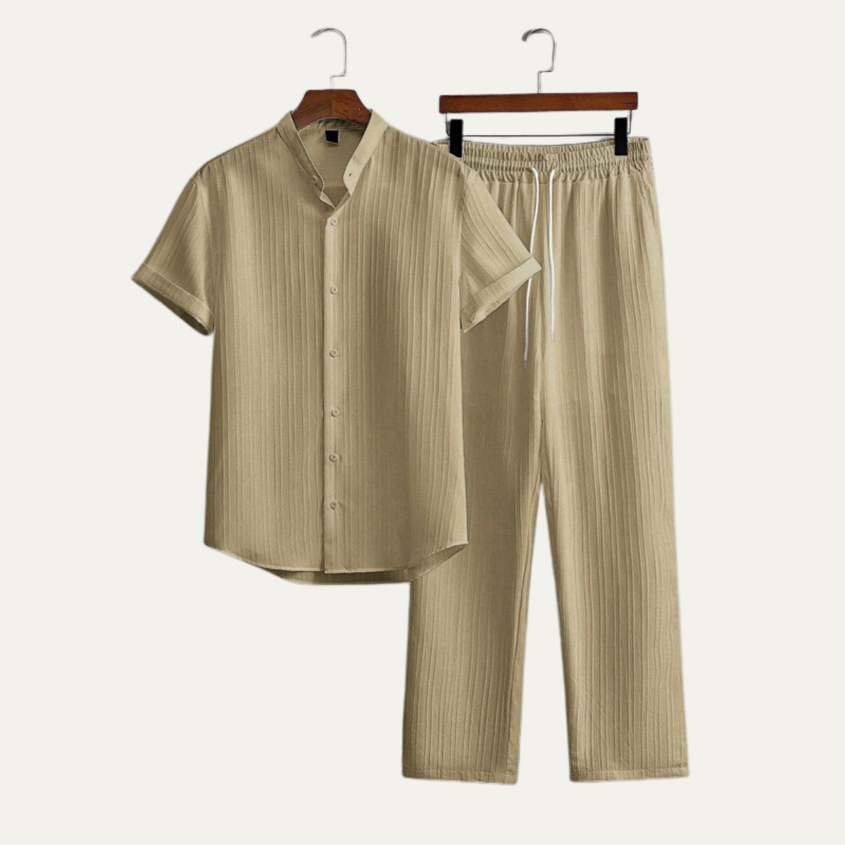 Reid | Men's Linen Set Cream Short Sleeve Shirt And Lounge Pants