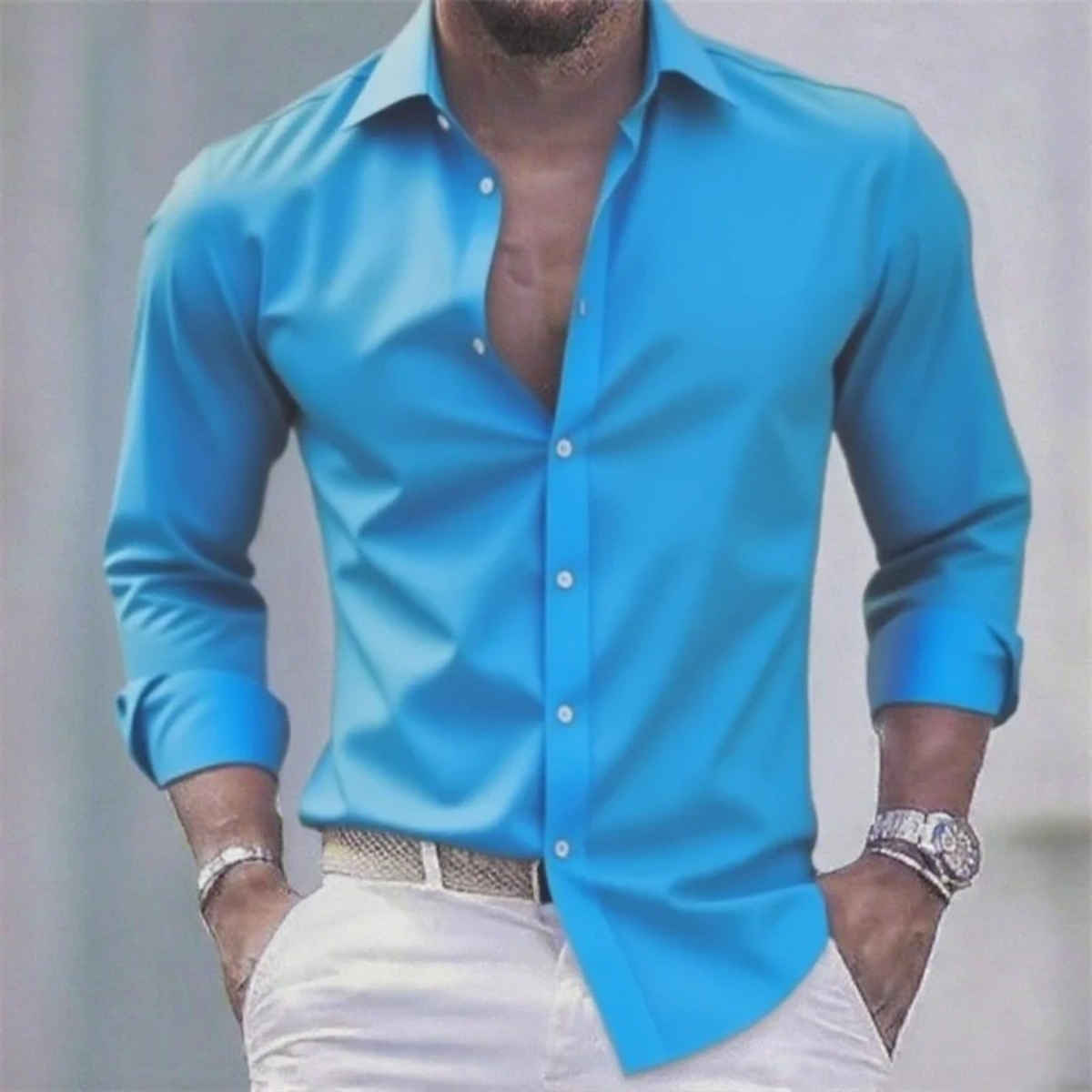 Blake | Men's Slim Fit Button Up Shirt Gray Long Sleeve