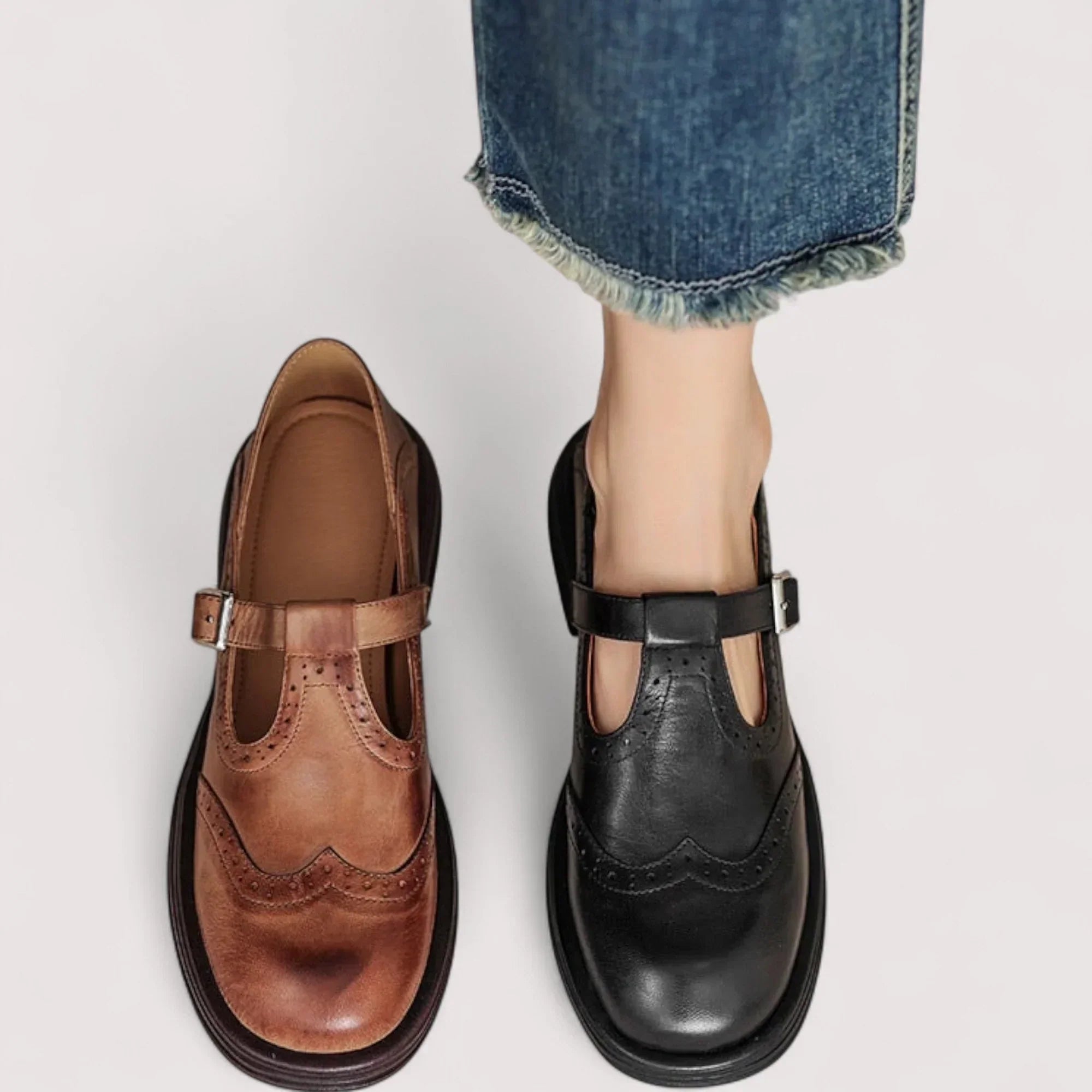 Stella | Women's Brogue Mary Jane Brown Leather Comfort Shoes