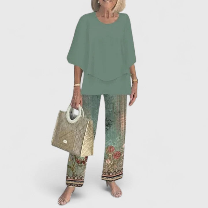 Stella | Women's Lounge Set Sage Green Floral Print Pants