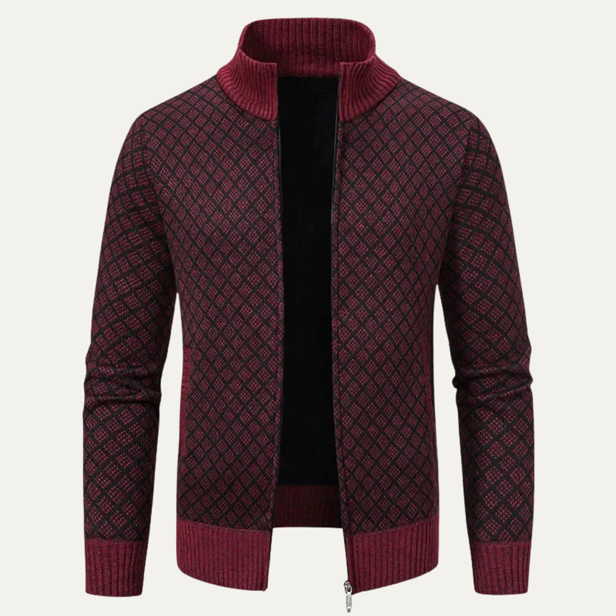Blake | Men's Zip Up Cardigan Dark Gray Cable Knit Stand Collar