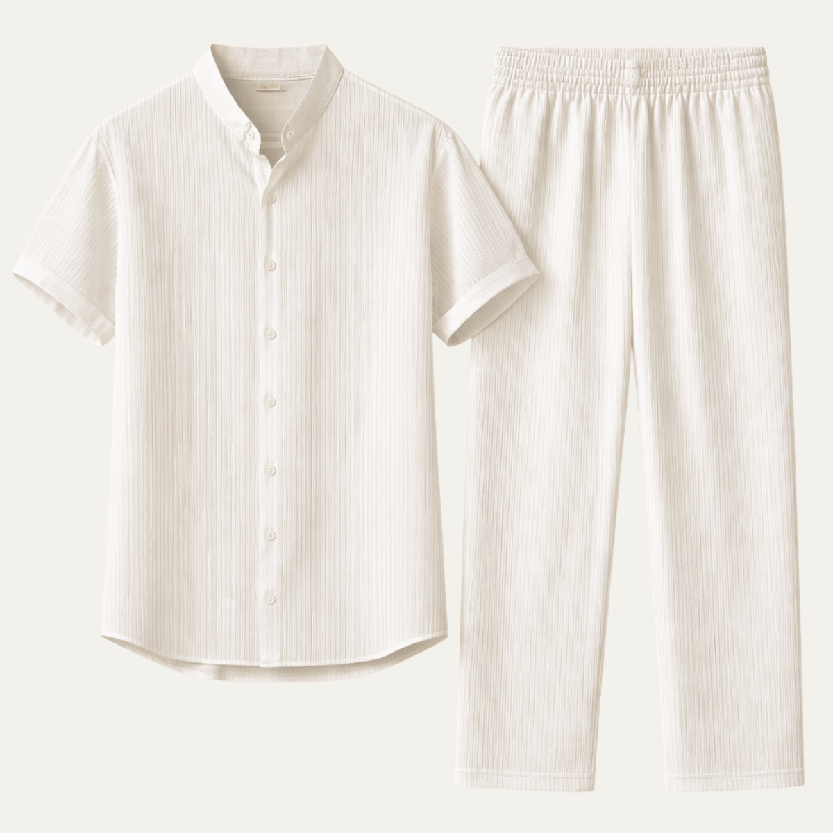 Axel | Men's Lounge Set Cream Ribbed Short Sleeve Shirt Pants