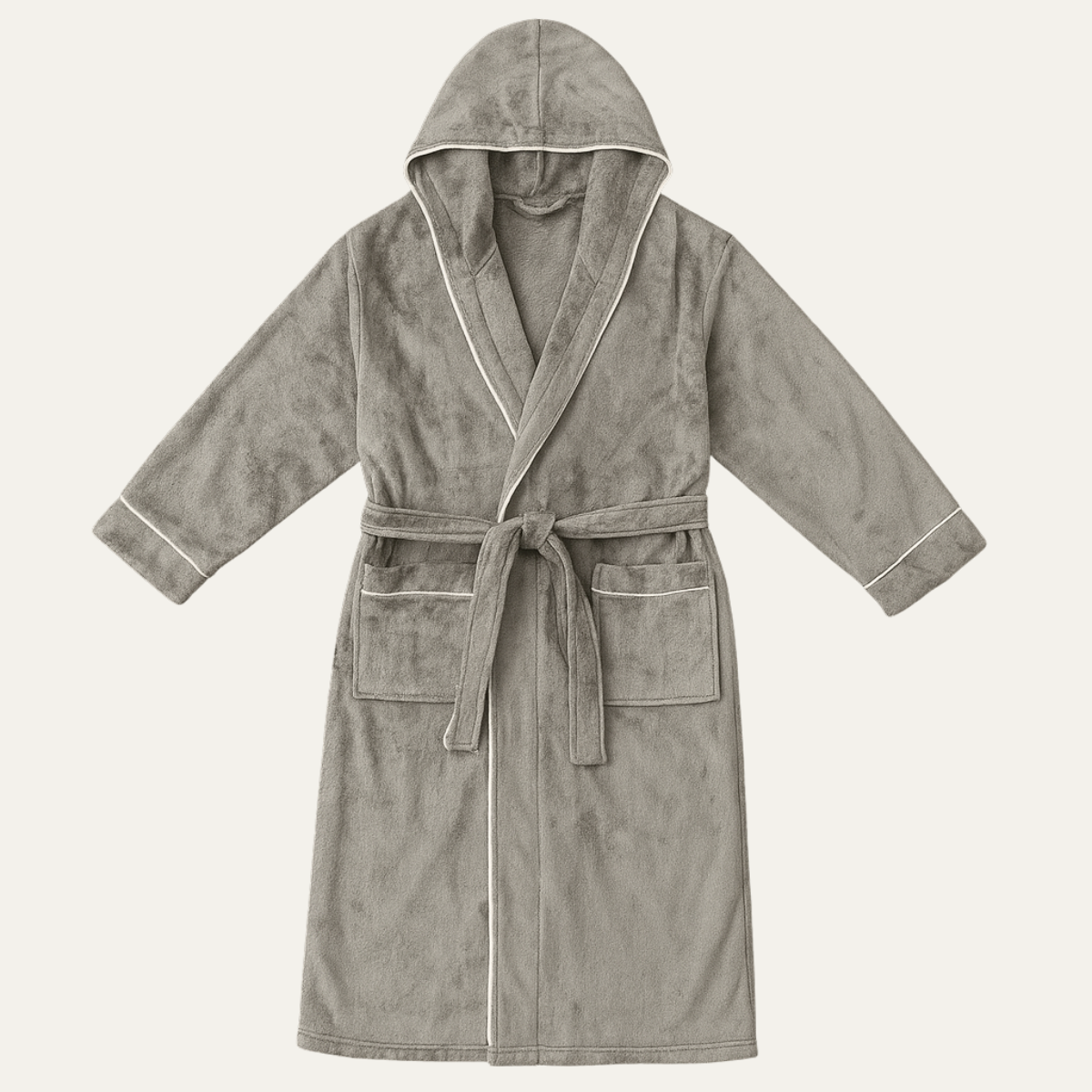 Voss | Men's Hooded Velour Robe Gray Long Sleeve