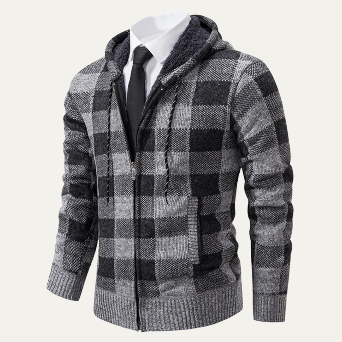 Callum | Men's Plaid Zip Up Hoodie Gray Black
