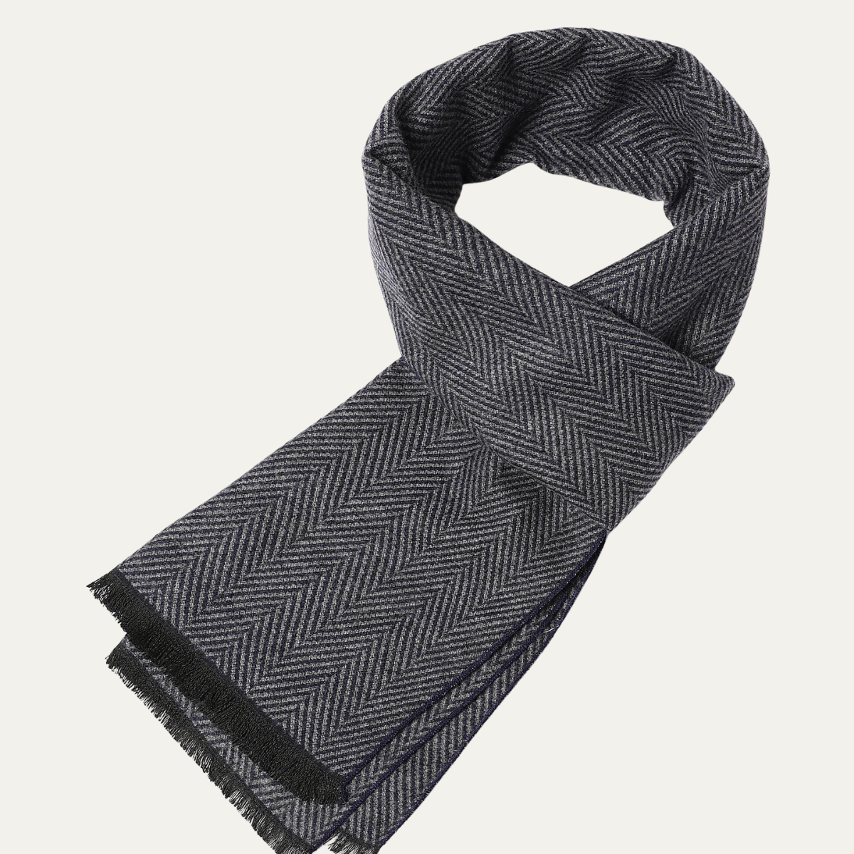 Axel | Men's Herringbone Wool Scarf Cream Black Trim