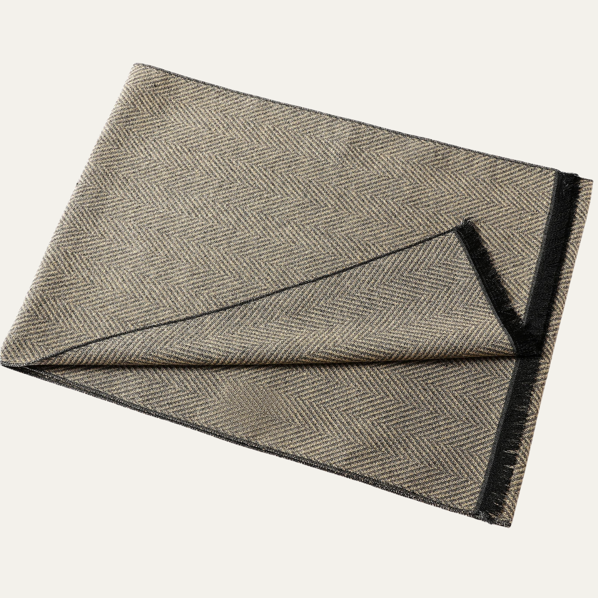 Axel | Men's Herringbone Wool Scarf Cream Black Trim