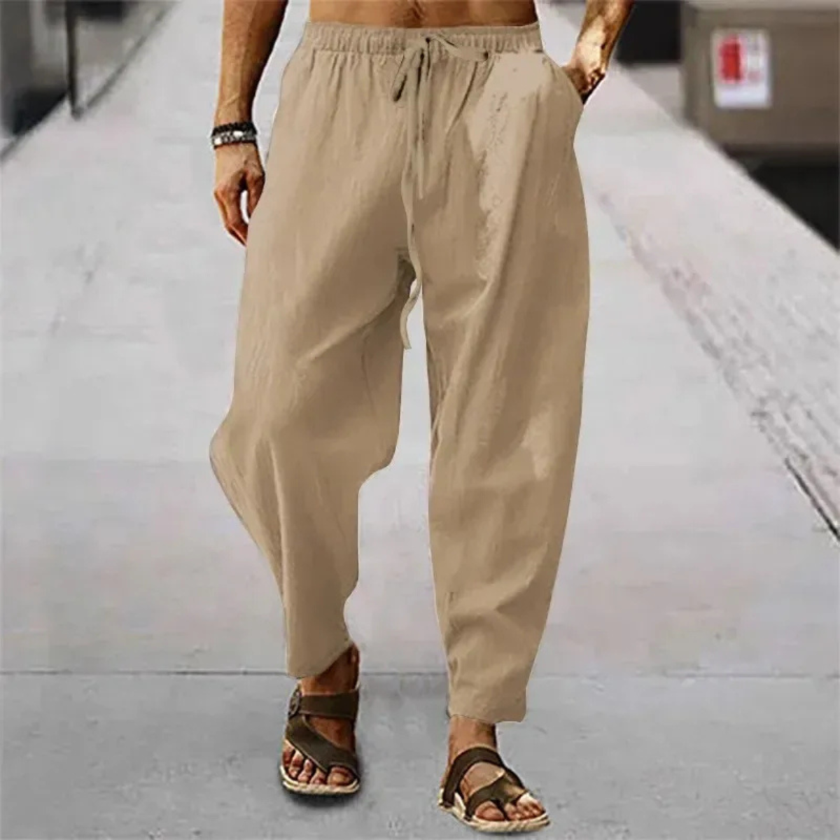 Lars | Men's Linen Wide Leg Pants Beige