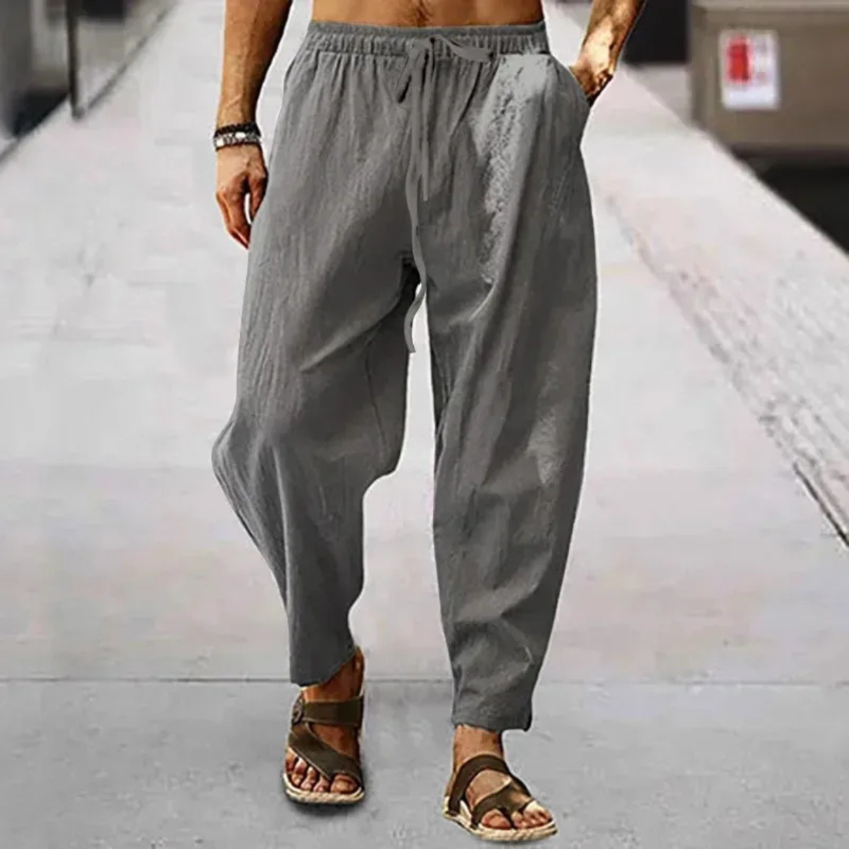 Lars | Men's Linen Wide Leg Pants Beige