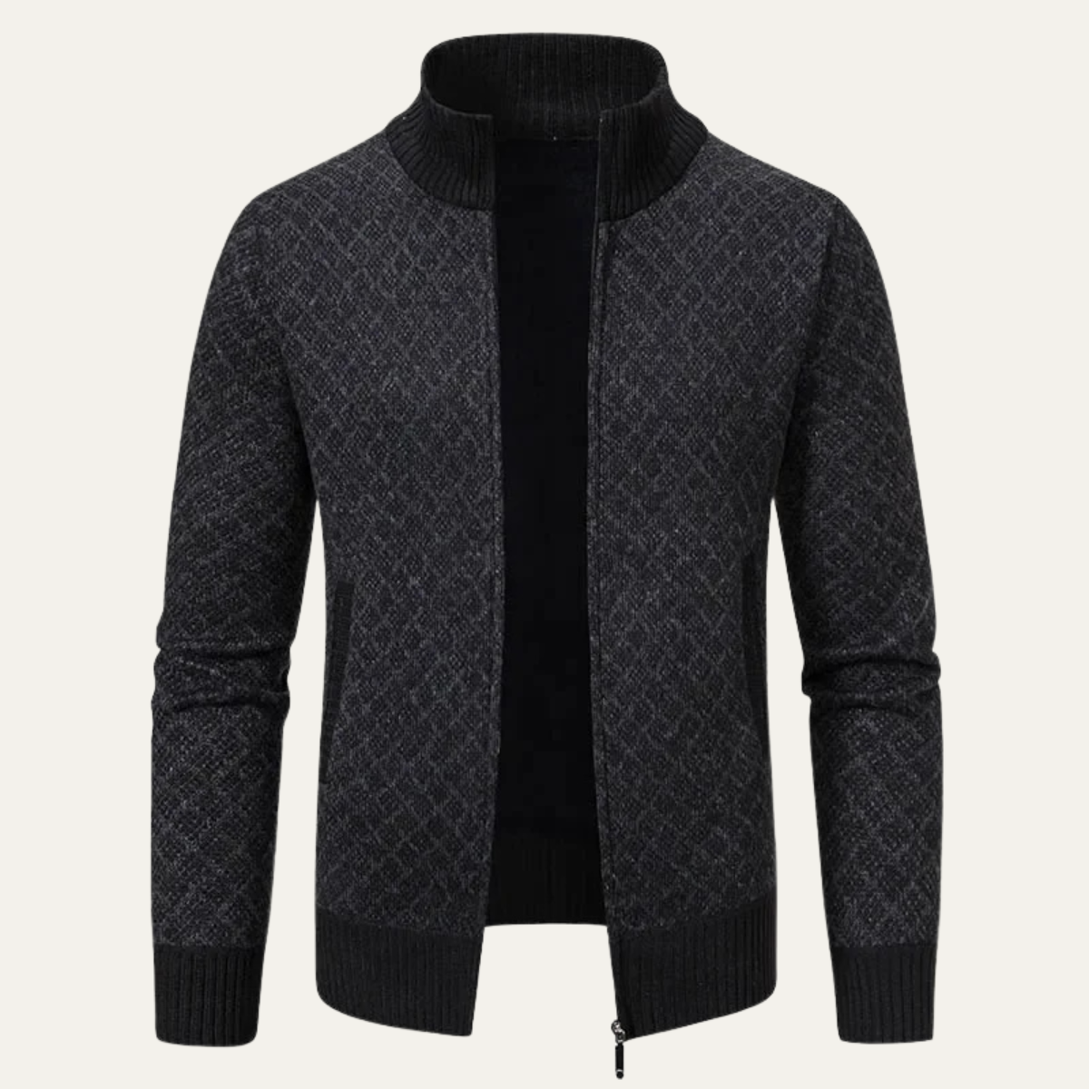 Blake | Men's Zip Up Cardigan Dark Gray Cable Knit Stand Collar