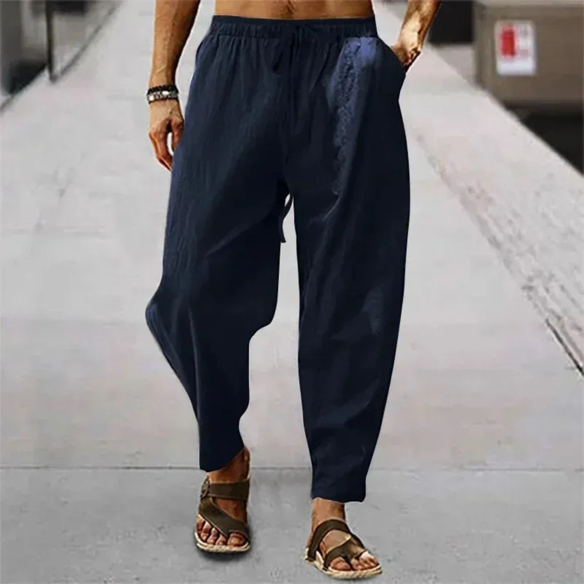Lars | Men's Linen Wide Leg Pants Beige