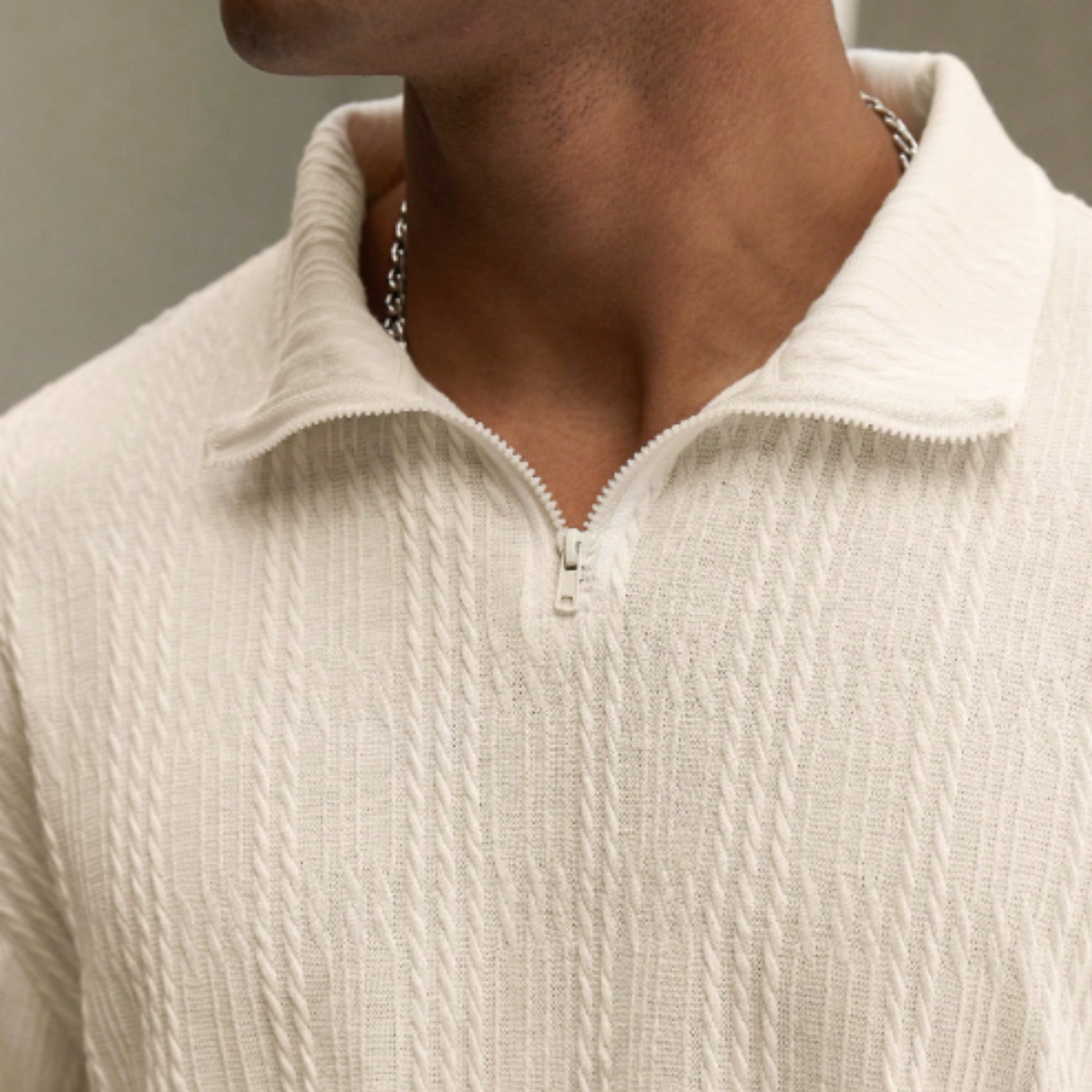 Beau | Men's Sweatsuit Cream Ribbed Knit Polo Shorts Set