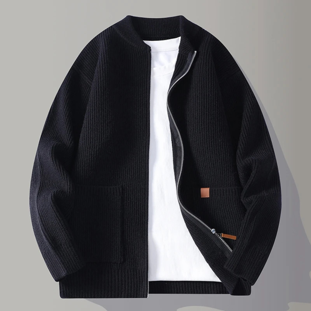 Beau | Men's Casual Ribbed Zip Cardigan Cream