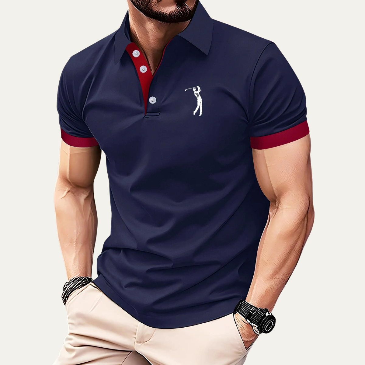 Hugo | Men's Golf Polo Shirt Gray Navy Stripe Short Sleeve