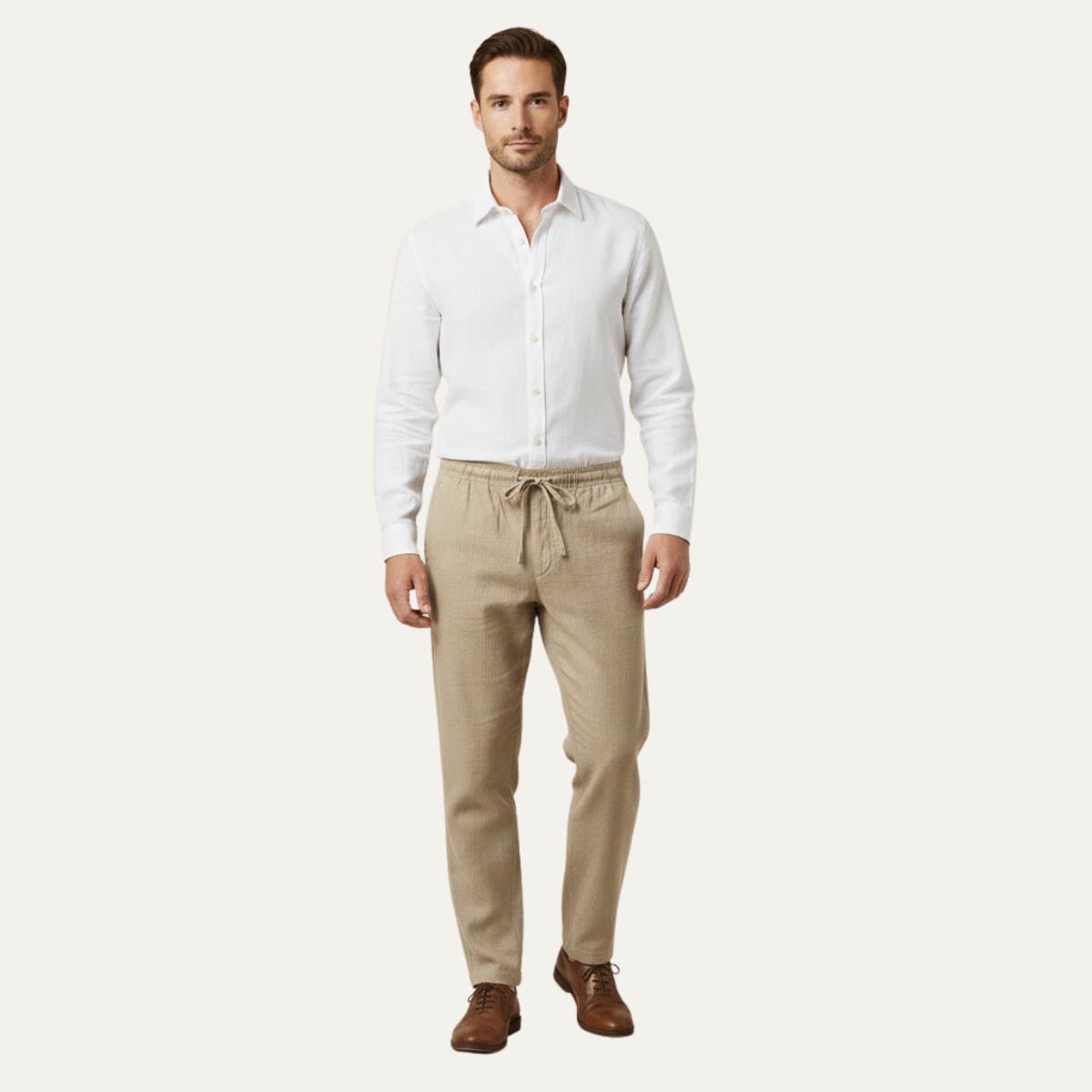 Axel | Men's Casual Loose Fit Linen Drawstring Pants White