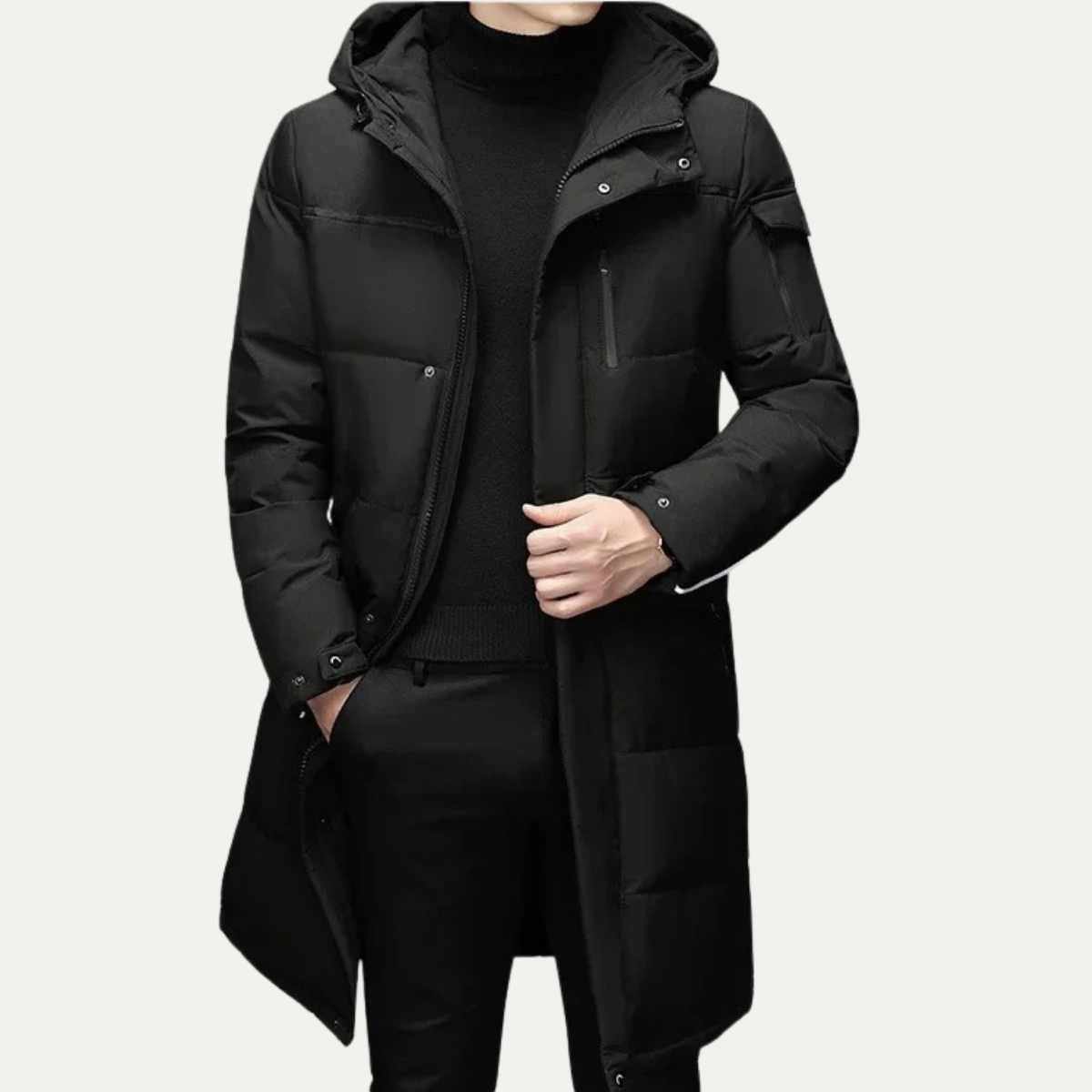Knox | Men's Longline Puffer Coat Black Hood
