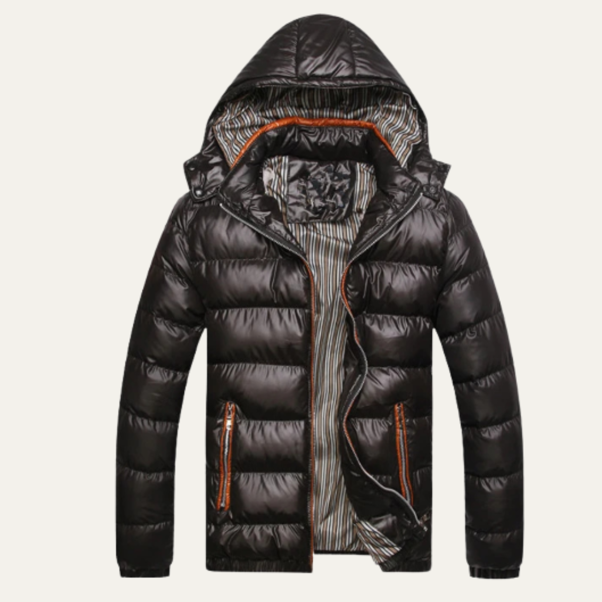 Beau | Men's Black Puffer Jacket Hooded Quilted Padding