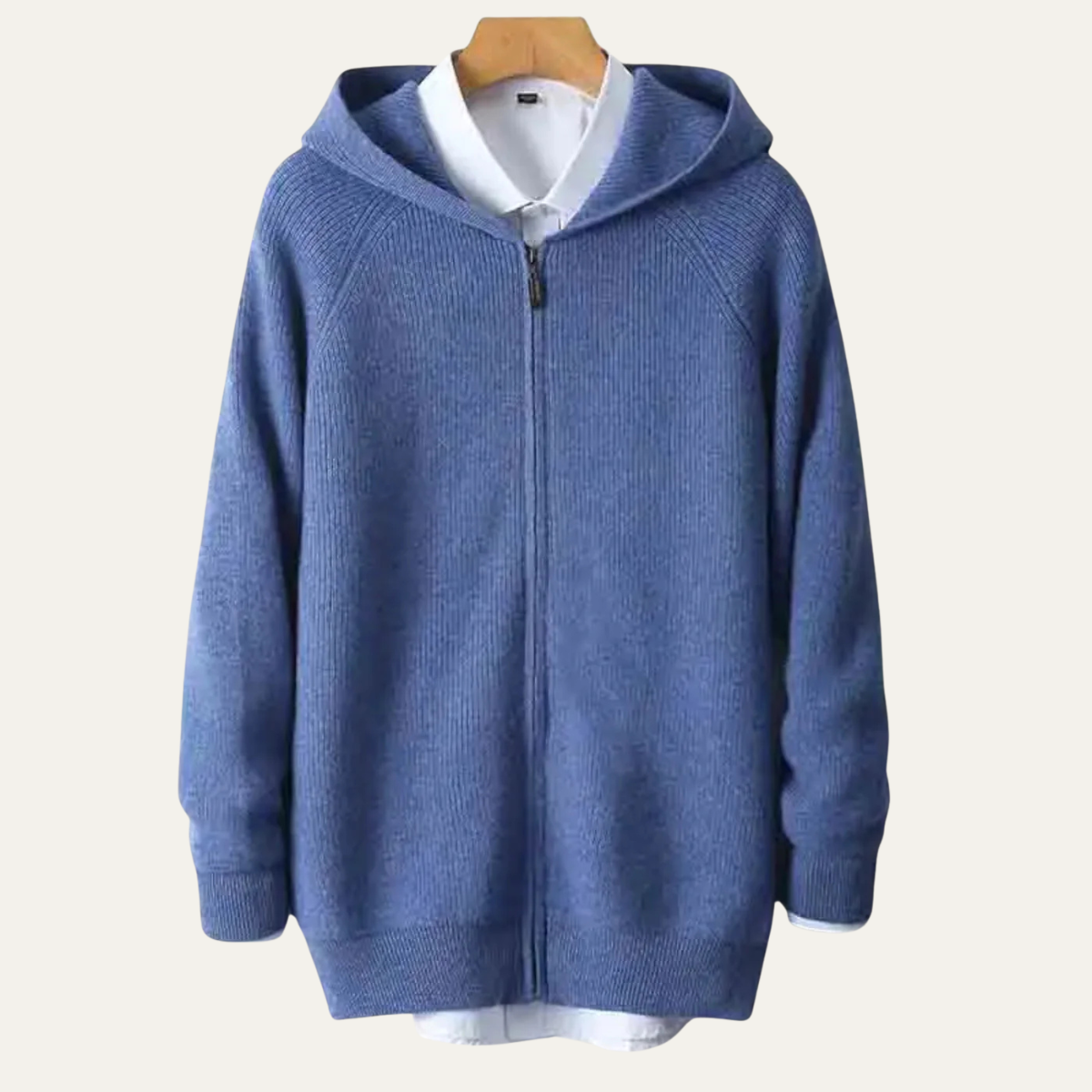 Sage | Men's Zip Up Hoodie Cream Ribbed Knit