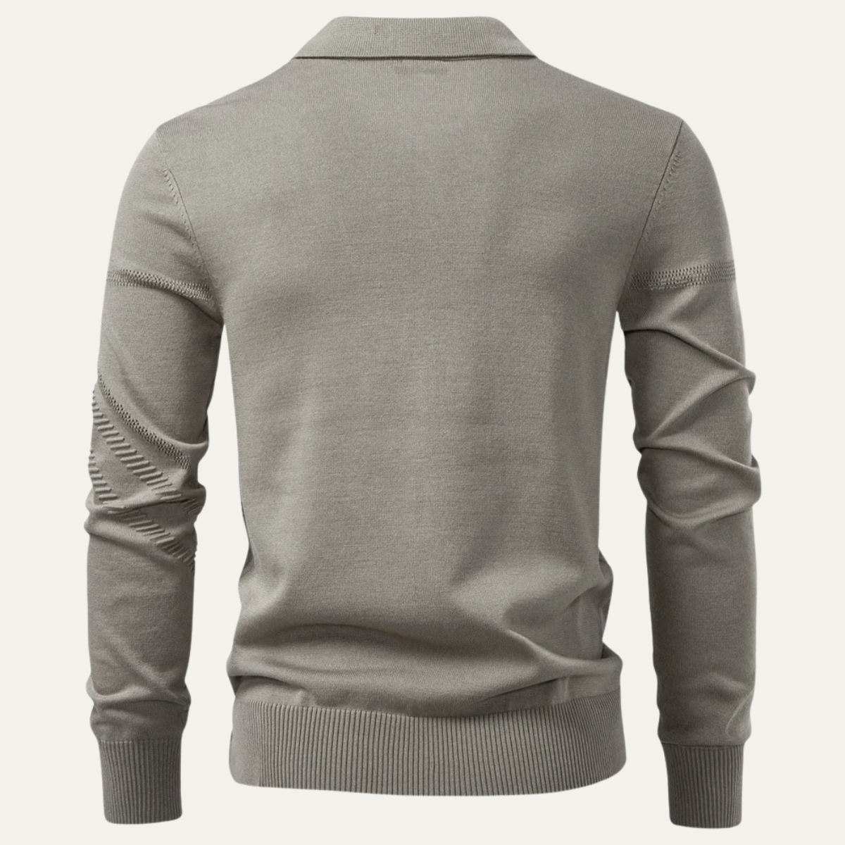 Wade | Men's Lightweight Polo Sweater Gray Geometric Pattern Long Sleeve