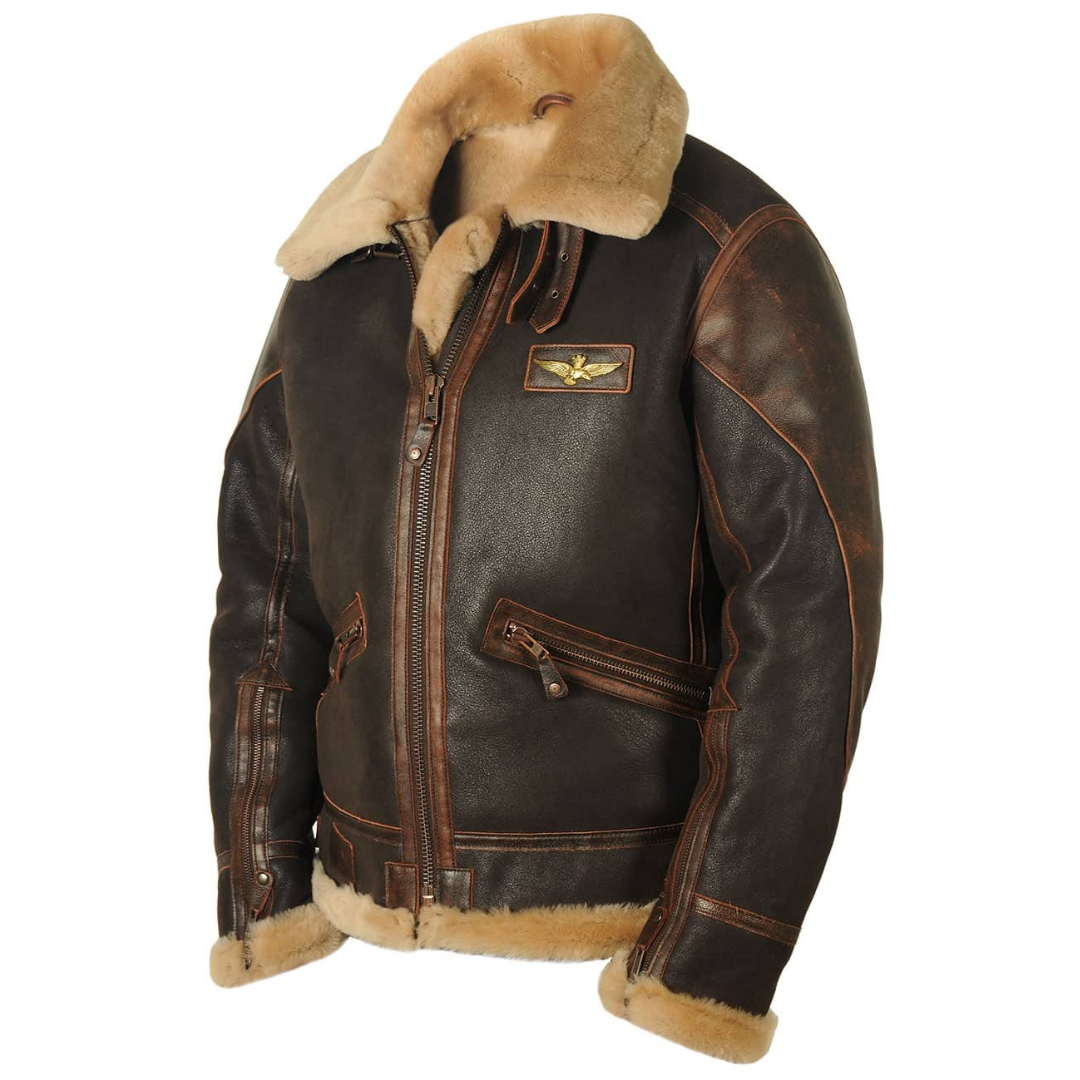 Voss | Men's Sherpa Collar Leather Jacket Brown