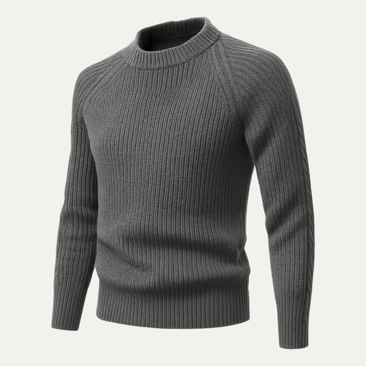 Bram | Men's Crew Neck Sweater Cream Ribbed Knit