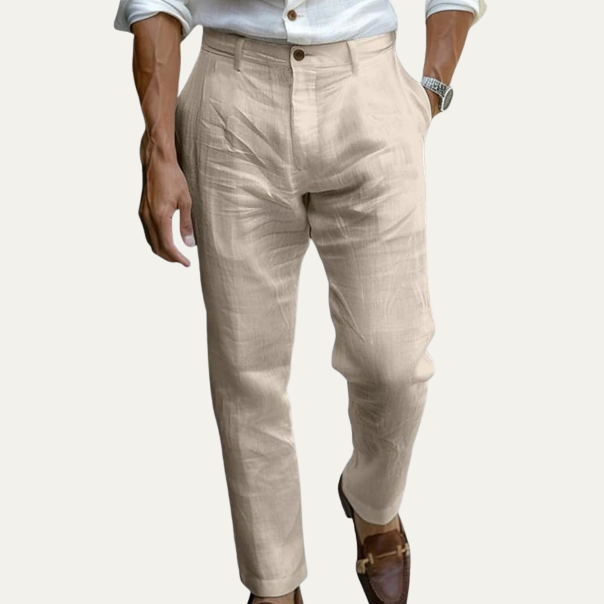 Rhys | Men's Linen Pants Light Blue Straight Leg Ankle