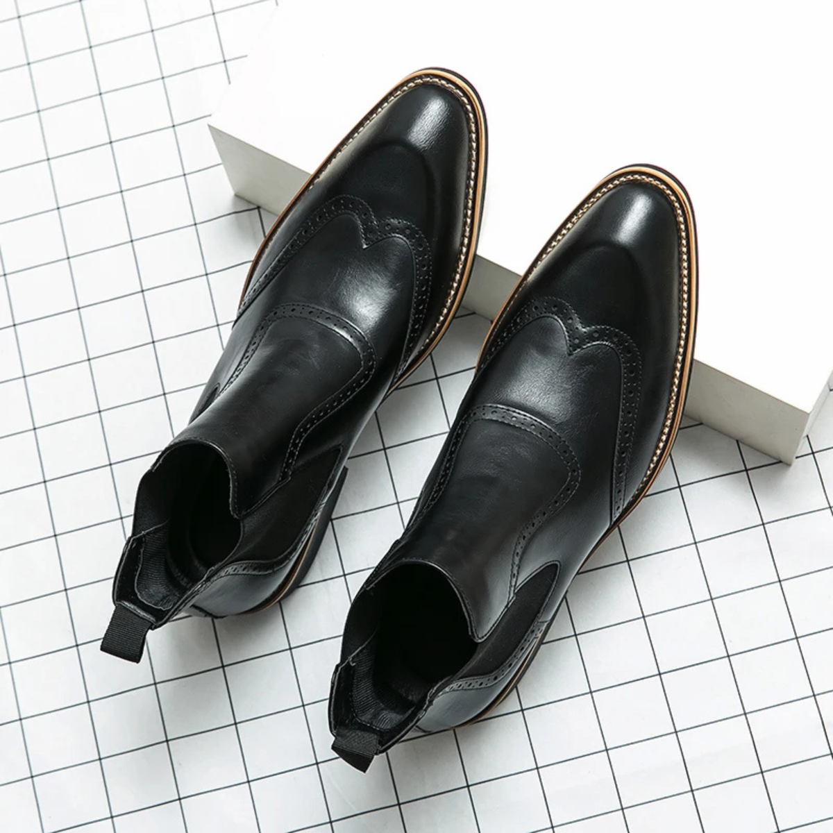 Axel | Men's Brogue Chelsea Dress Boots Brown Leather