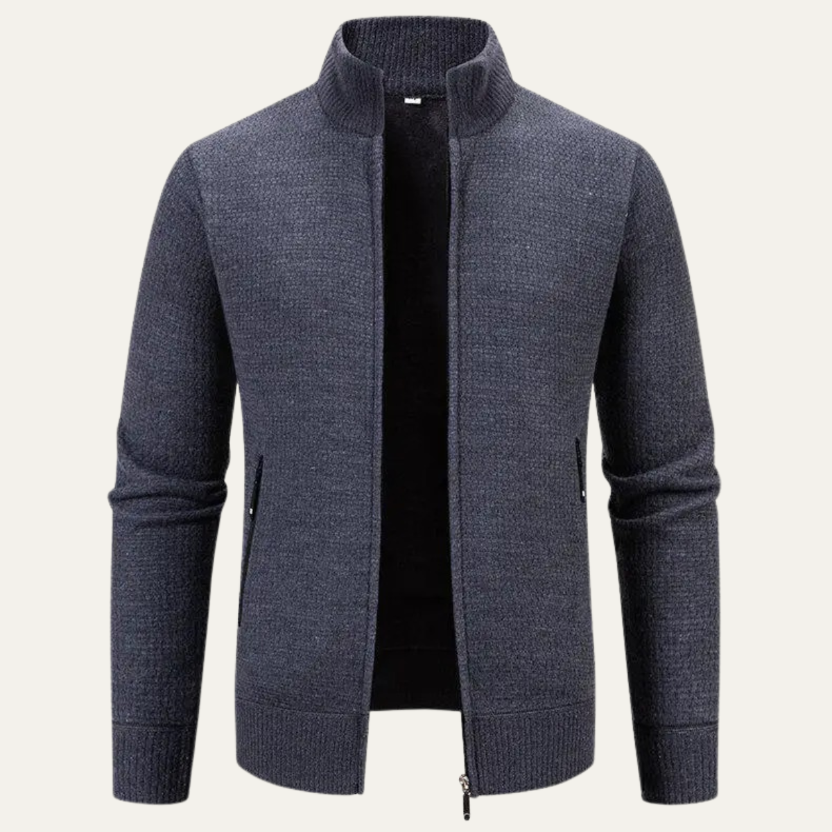 Ives | Men's Quarter Zip Cardigan Cream Knit Stand Collar