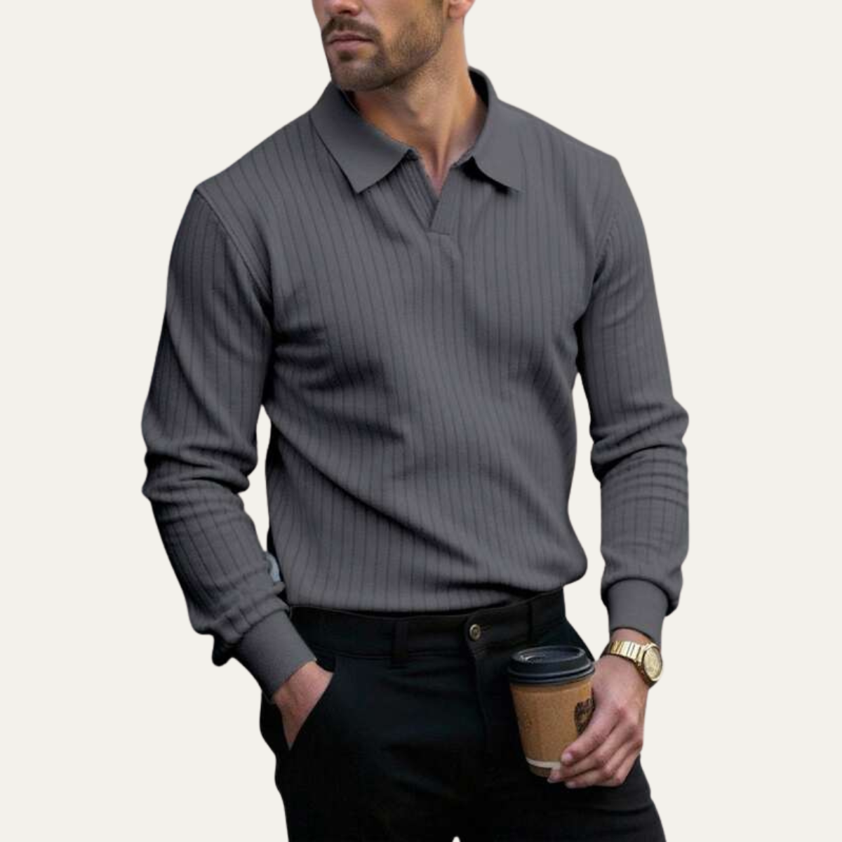 Bram | Men's Smart Casual Pinstripe Polo Shirt Black