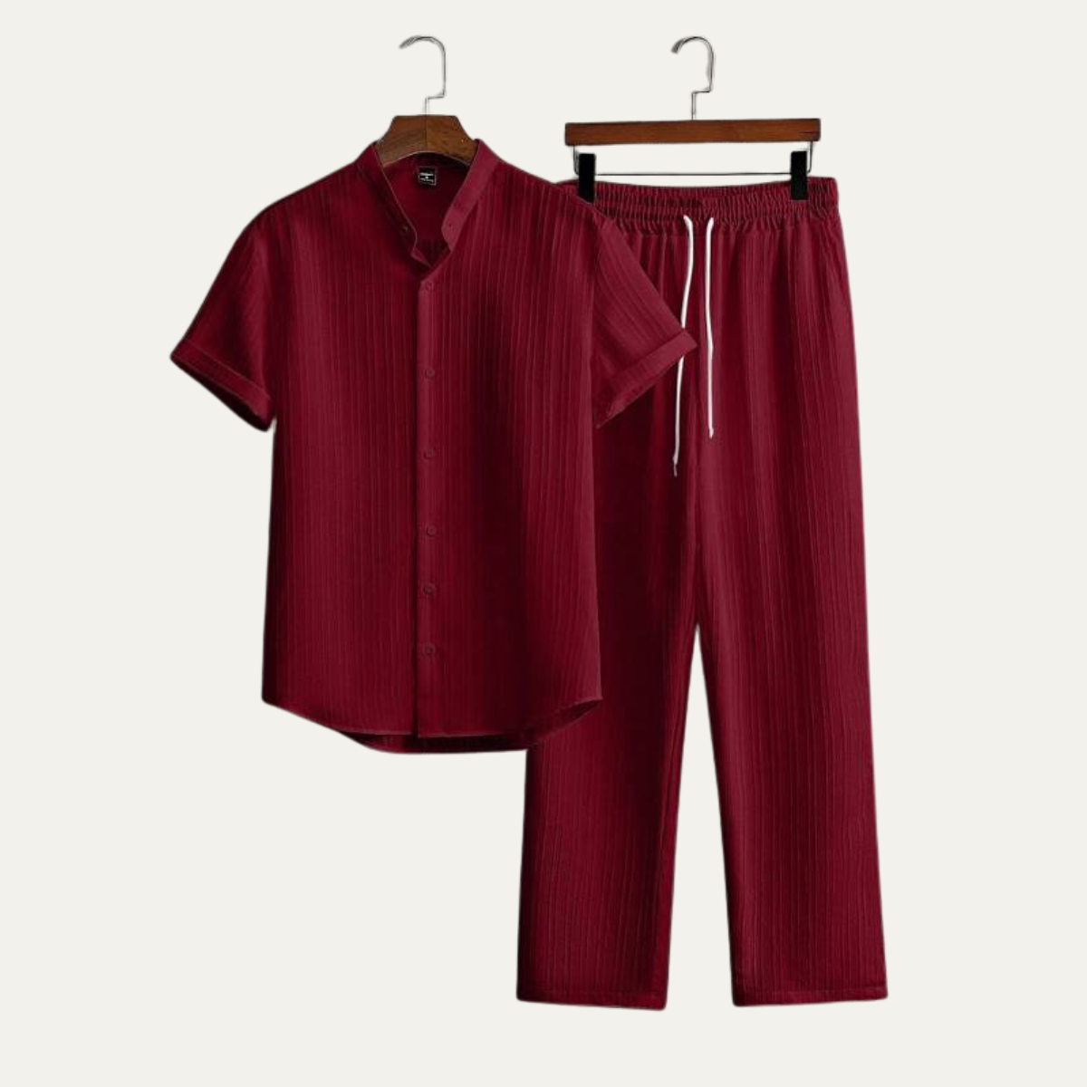 Reid | Men's Linen Set Cream Short Sleeve Shirt And Lounge Pants