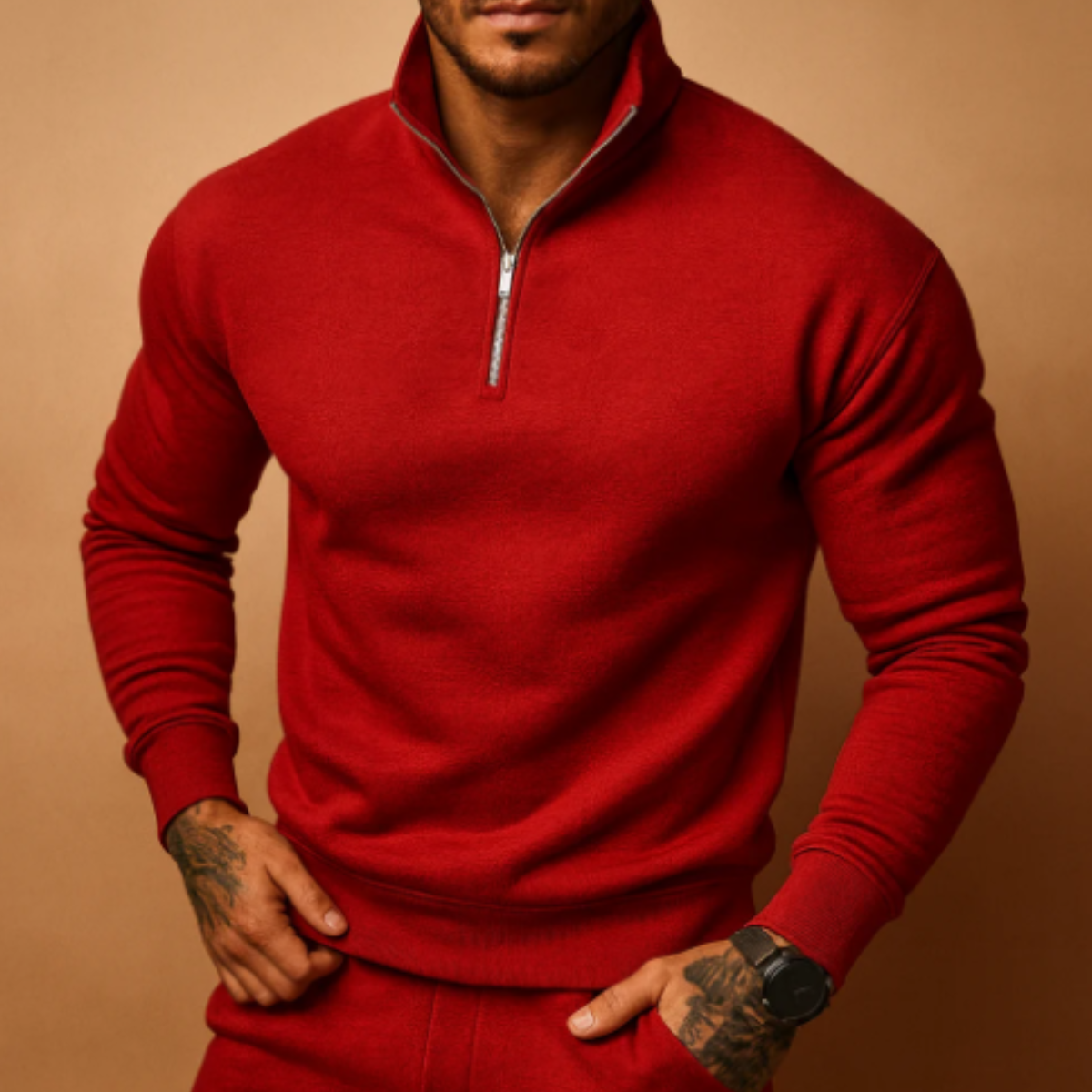 Ezra | Men's Quarter Zip Sweater Cream Long Sleeve