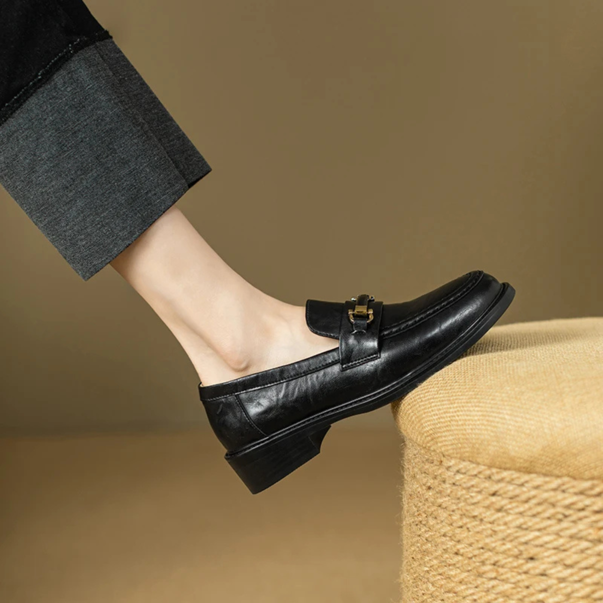 Axel | Men's Classic Slip On Leather Loafers Black Metal Buckle