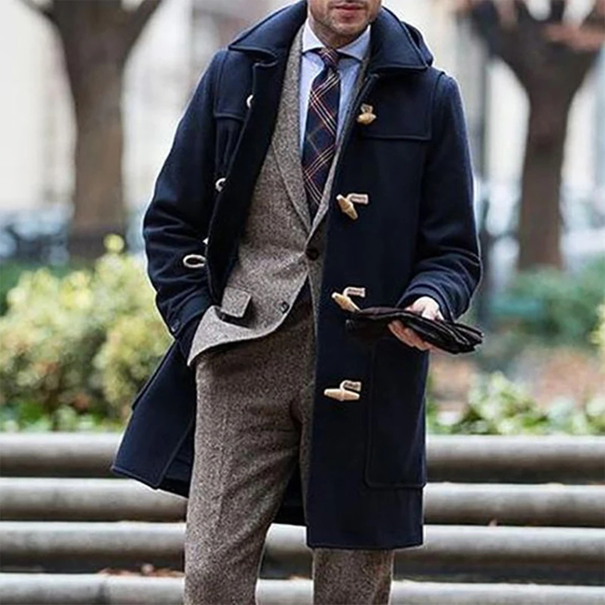 Reid | Men's Navy Pea Coat Toggle Button Wool Blend