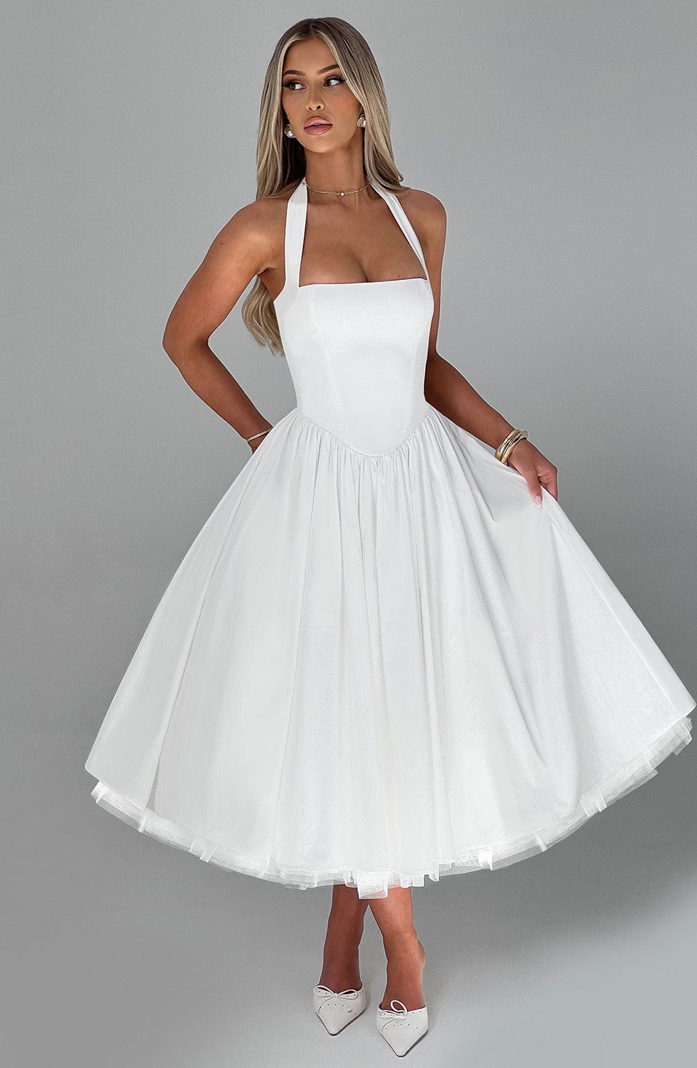 Rue | Women's Halter Midi Dress Cream A Line