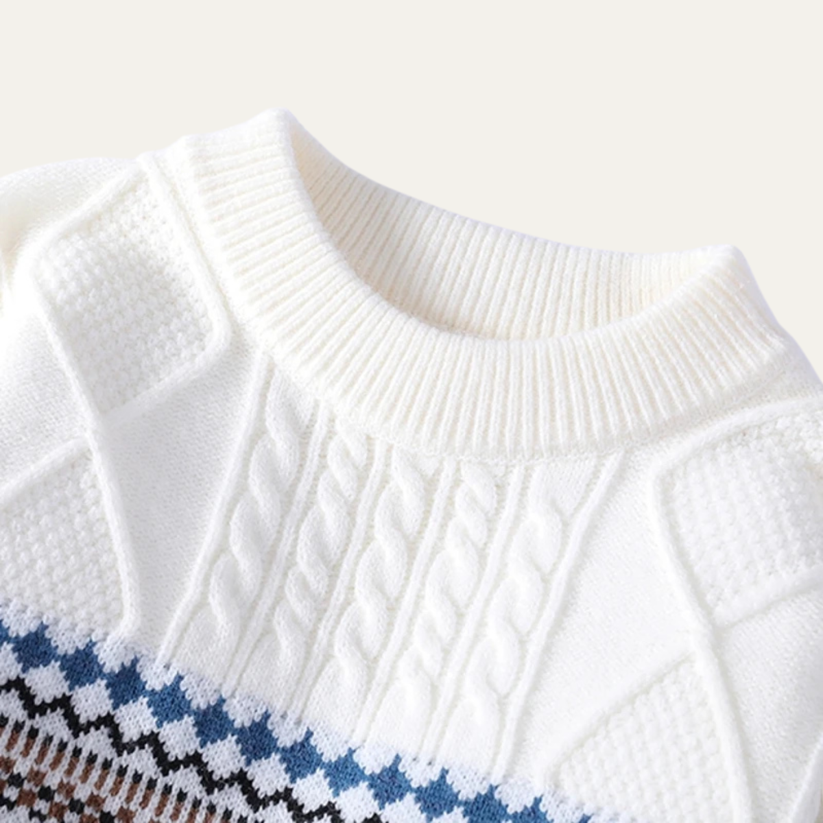 Eli | Men's Crew Neck Sweater Cream Cable Knit Nordic Pattern