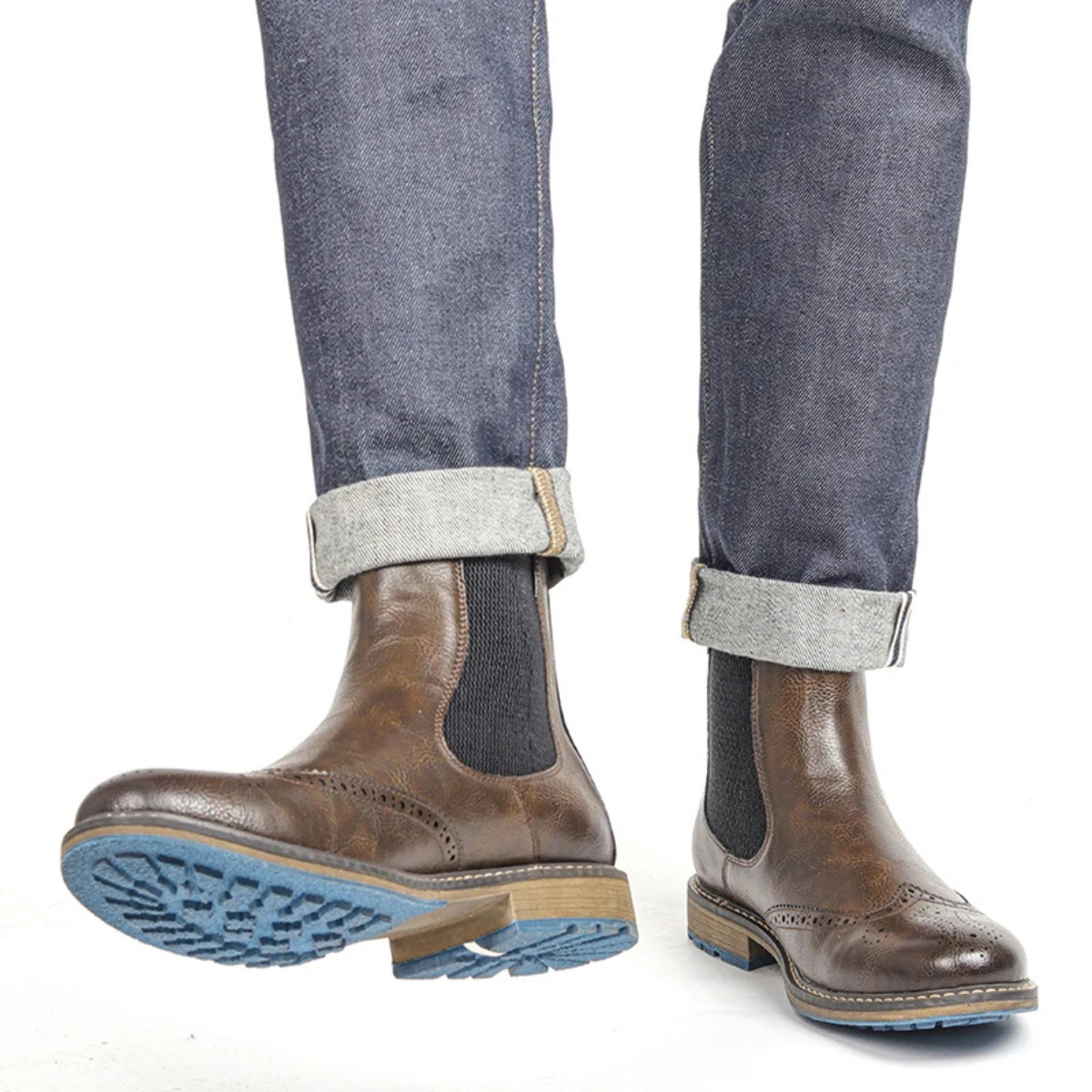 Jasper | Men's Brogue Chelsea Boots Brown Leather