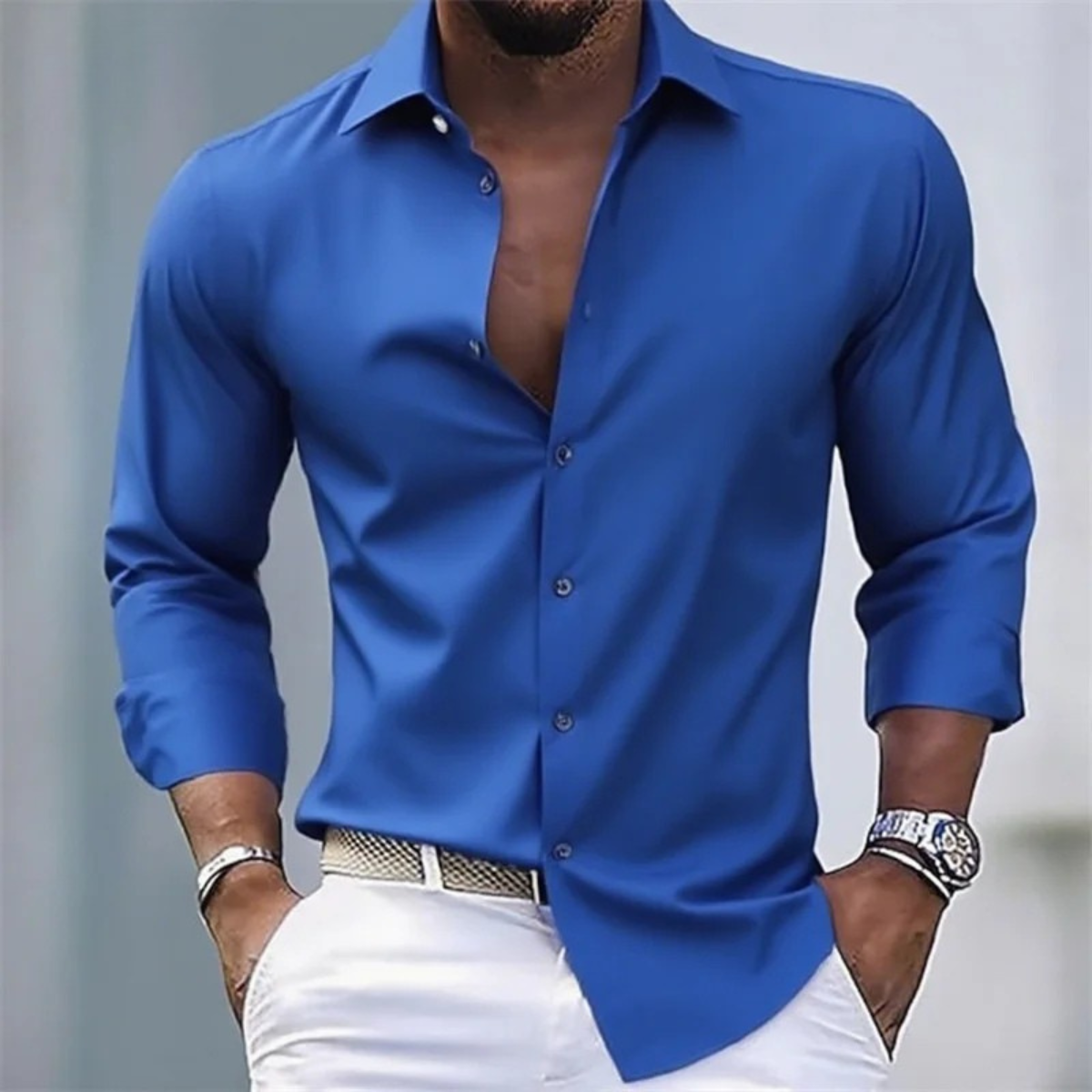 Blake | Men's Slim Fit Button Up Shirt Gray Long Sleeve