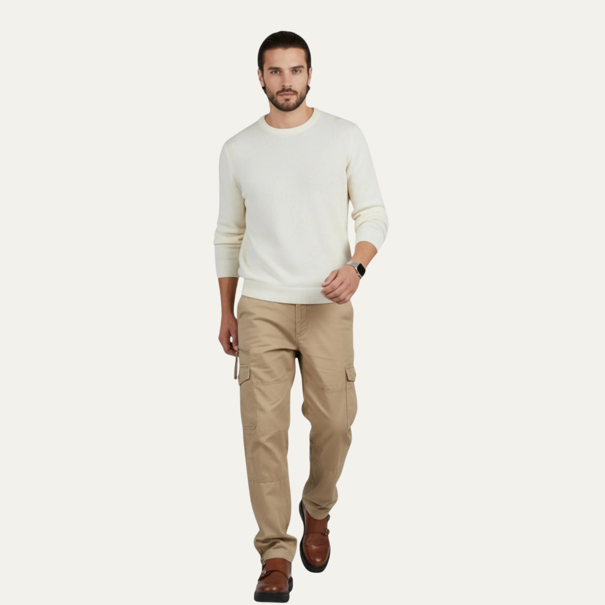 Ezra | Men's Cargo Pants Beige Multiple Pockets Relaxed Fit