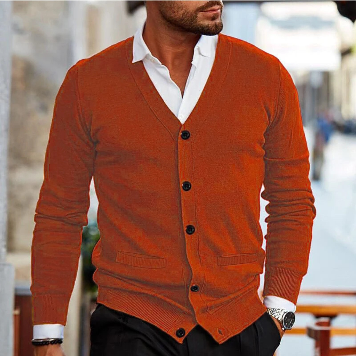 Axel | Men's V Neck Cardigan Gray Button Up Long Sleeve