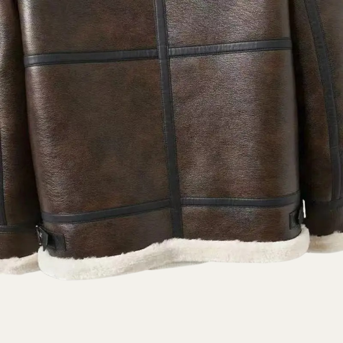 Ezra | Men's Sherpa Lined Leather Jacket Black Cream Collar