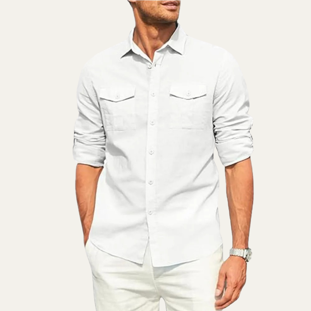 Grant | Men's Casual Cotton Linen Button Up Shirt Cream